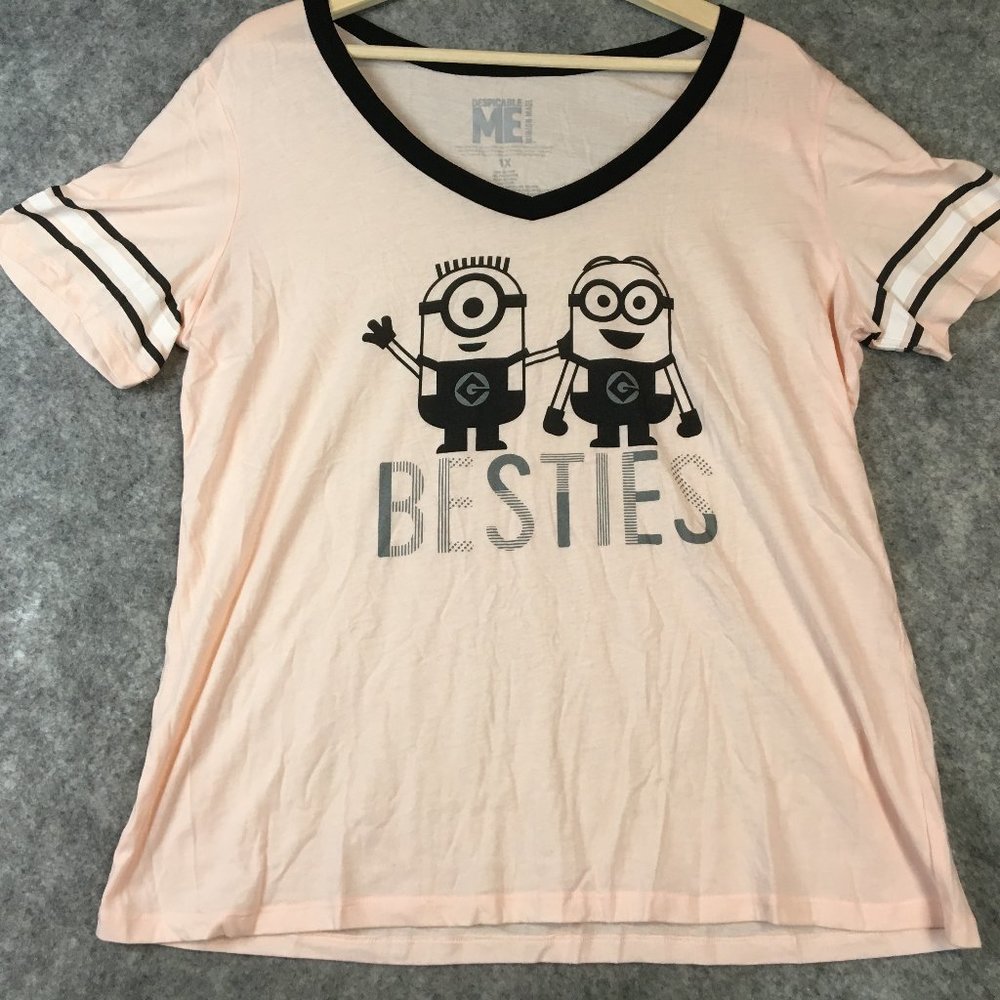 Despicable Me T Shirt 1X Womens Ringer Contrast Besties Minion Graphic Print Top